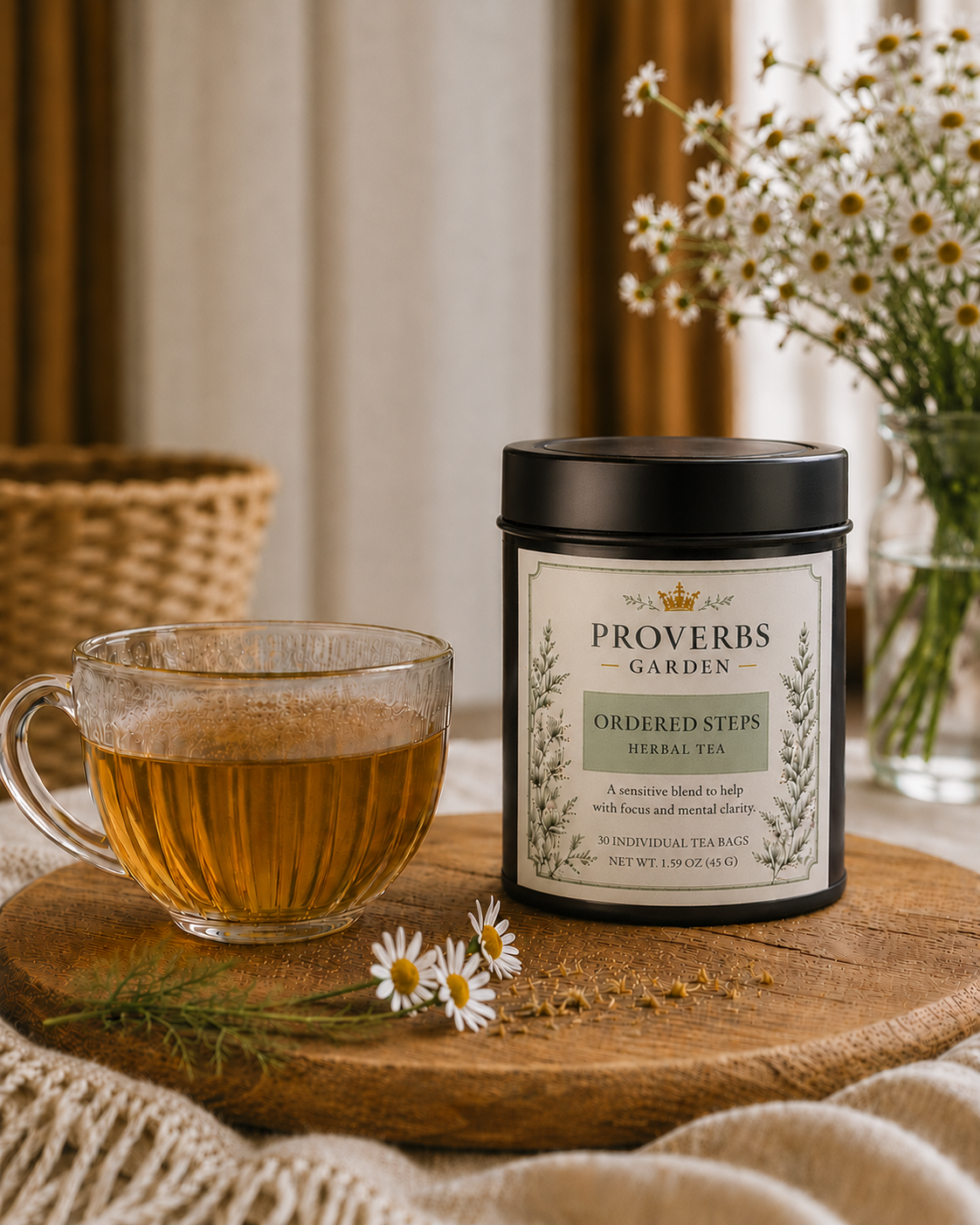 Ordered Steps herbal tea for focus, mental clarity, and intentional living